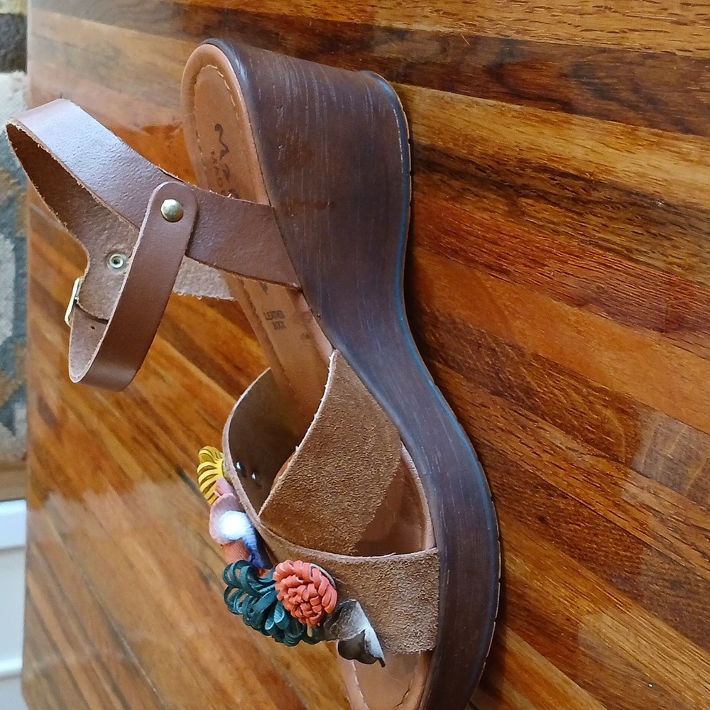 Mariella Suede 3D Multi Floral Wedge Sandal - 8 - Picture 4 of 13